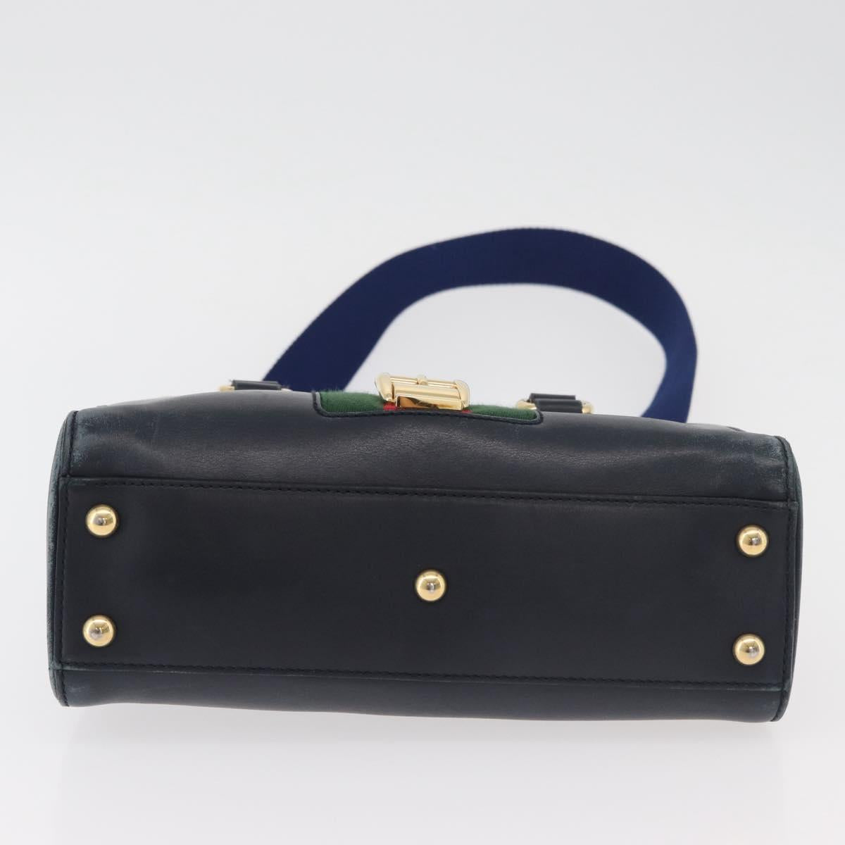 GUCCI Silvi Hand Bag Leather 2way Navy Gold 460381 Auth YKZ1323A