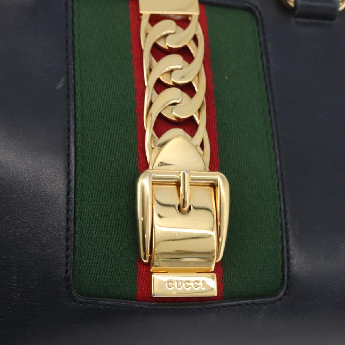 GUCCI Silvi Hand Bag Leather 2way Navy Gold 460381 Auth YKZ1323A