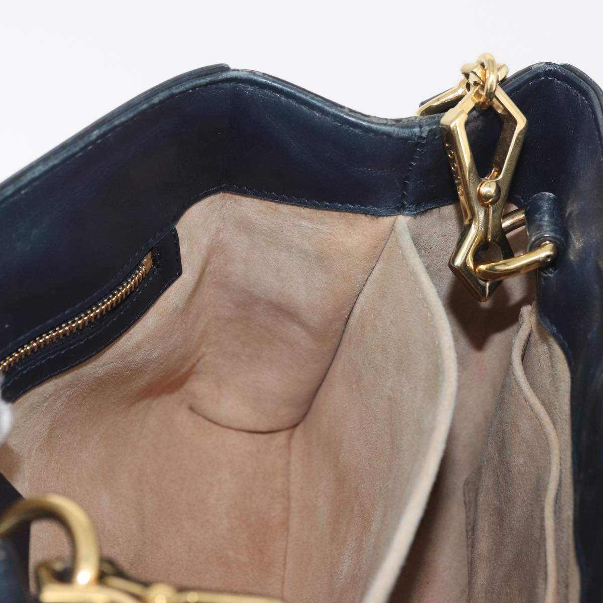 GUCCI Silvi Hand Bag Leather 2way Navy Gold 460381 Auth YKZ1323A