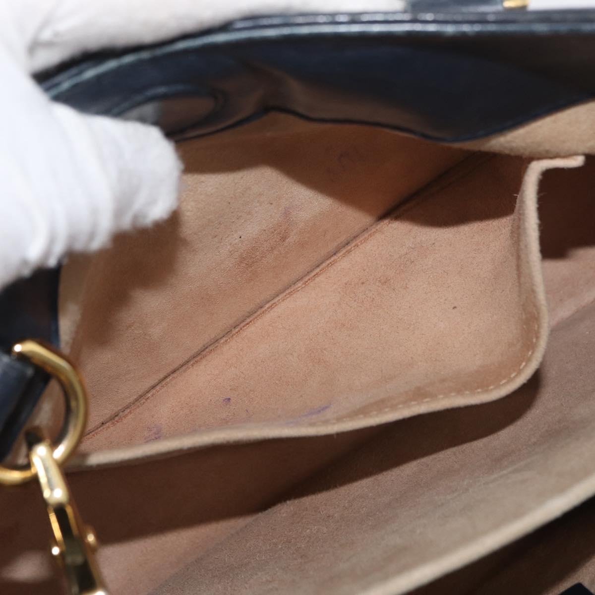 GUCCI Silvi Hand Bag Leather 2way Navy Gold 460381 Auth YKZ1323A
