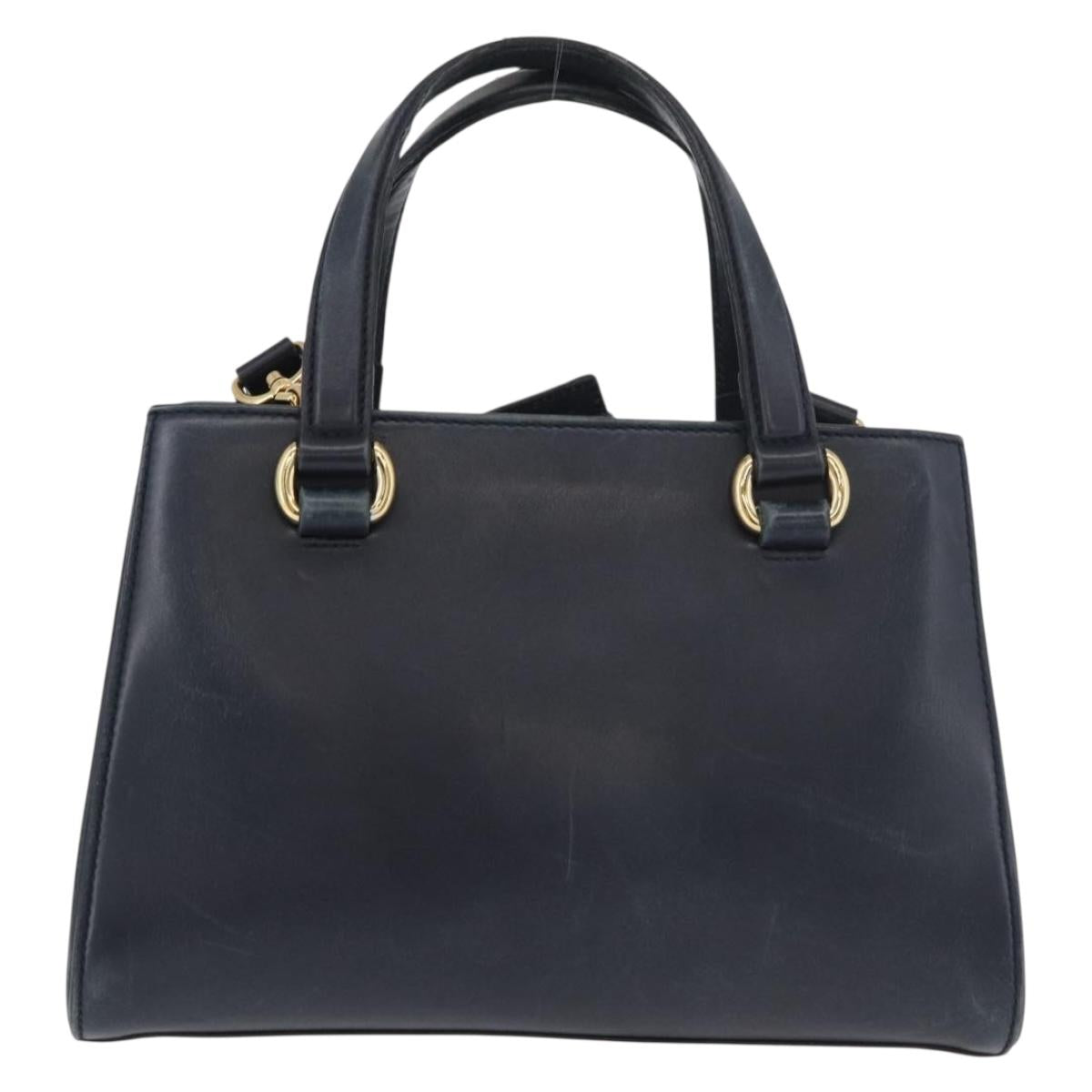 GUCCI Silvi Hand Bag Leather 2way Navy Gold 460381 Auth YKZ1323A