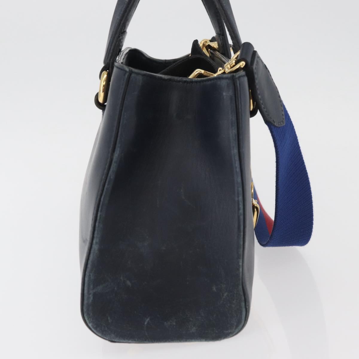 GUCCI Silvi Hand Bag Leather 2way Navy Gold 460381 Auth YKZ1323A