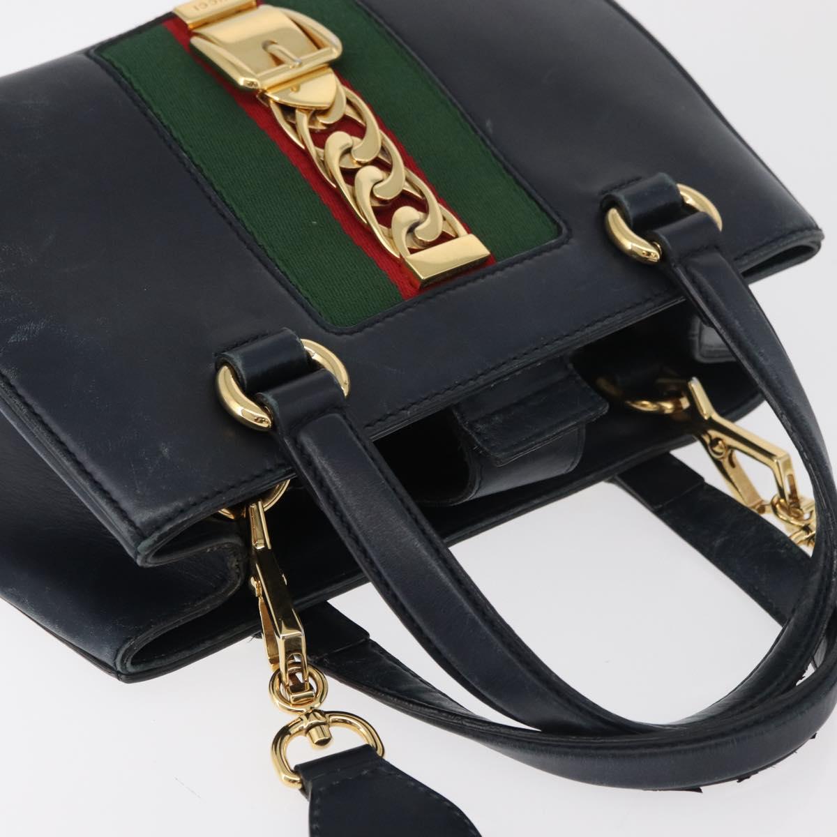 GUCCI Silvi Hand Bag Leather 2way Navy Gold 460381 Auth YKZ1323A
