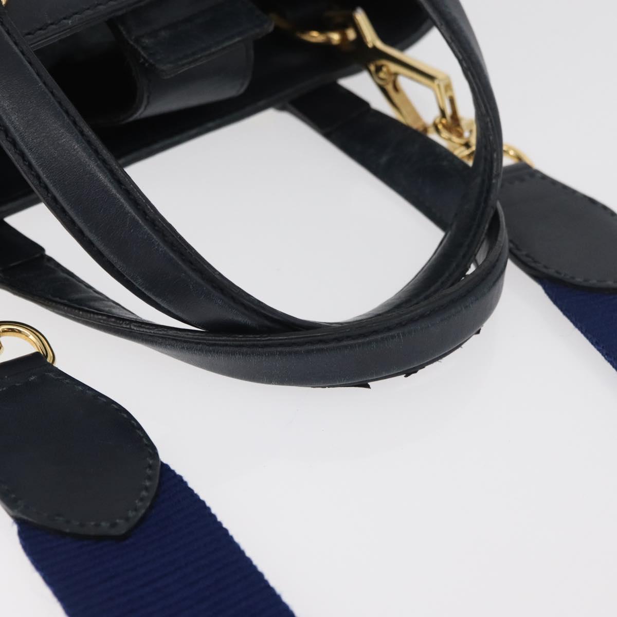 GUCCI Silvi Hand Bag Leather 2way Navy Gold 460381 Auth YKZ1323A