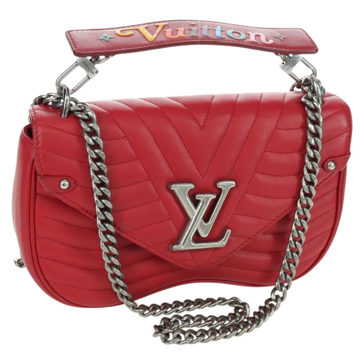 LOUIS VUITTON New Wave Chain Bag MM Leather 2way Red M51943 LV Auth YKZ1329A