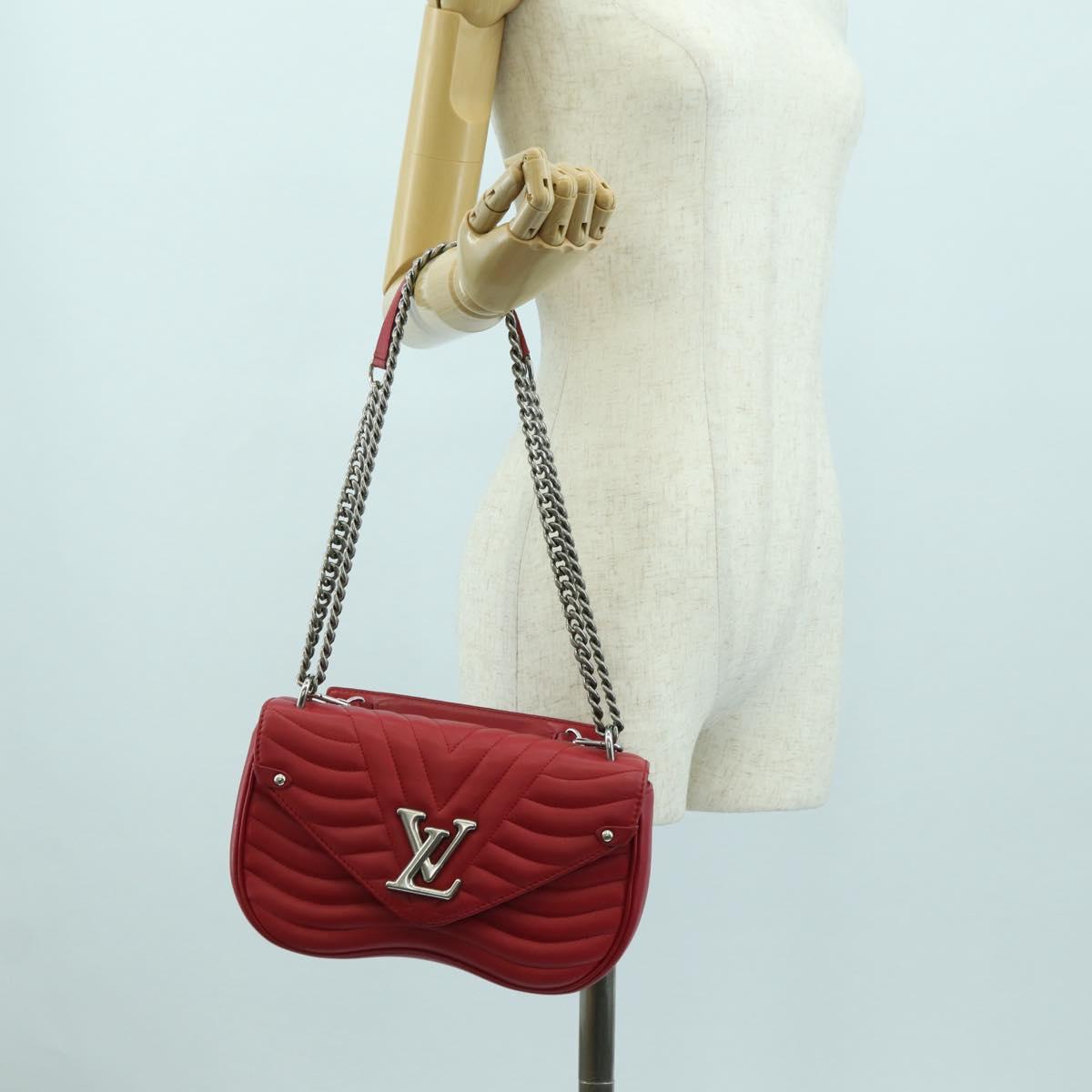 LOUIS VUITTON New Wave Chain Bag MM Leather 2way Red M51943 LV Auth YKZ1329A