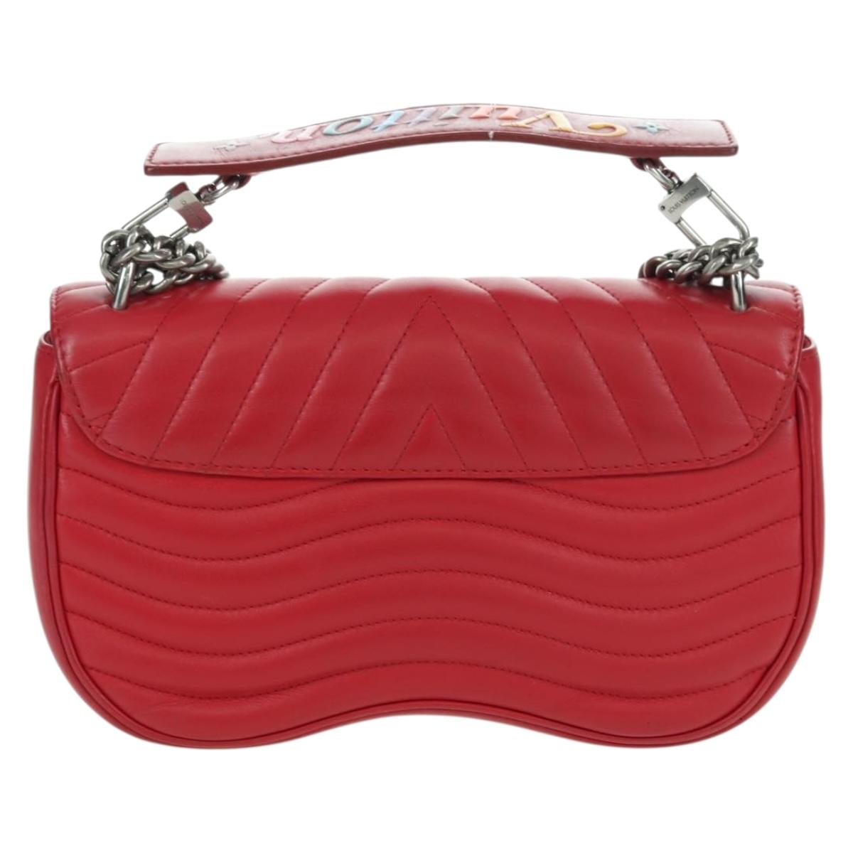 LOUIS VUITTON New Wave Chain Bag MM Leather 2way Red M51943 LV Auth YKZ1329A
