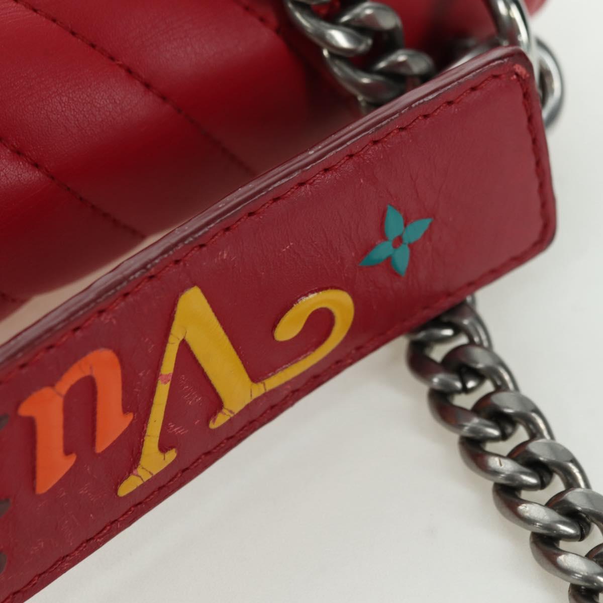 LOUIS VUITTON New Wave Chain Bag MM Leather 2way Red M51943 LV Auth YKZ1329A
