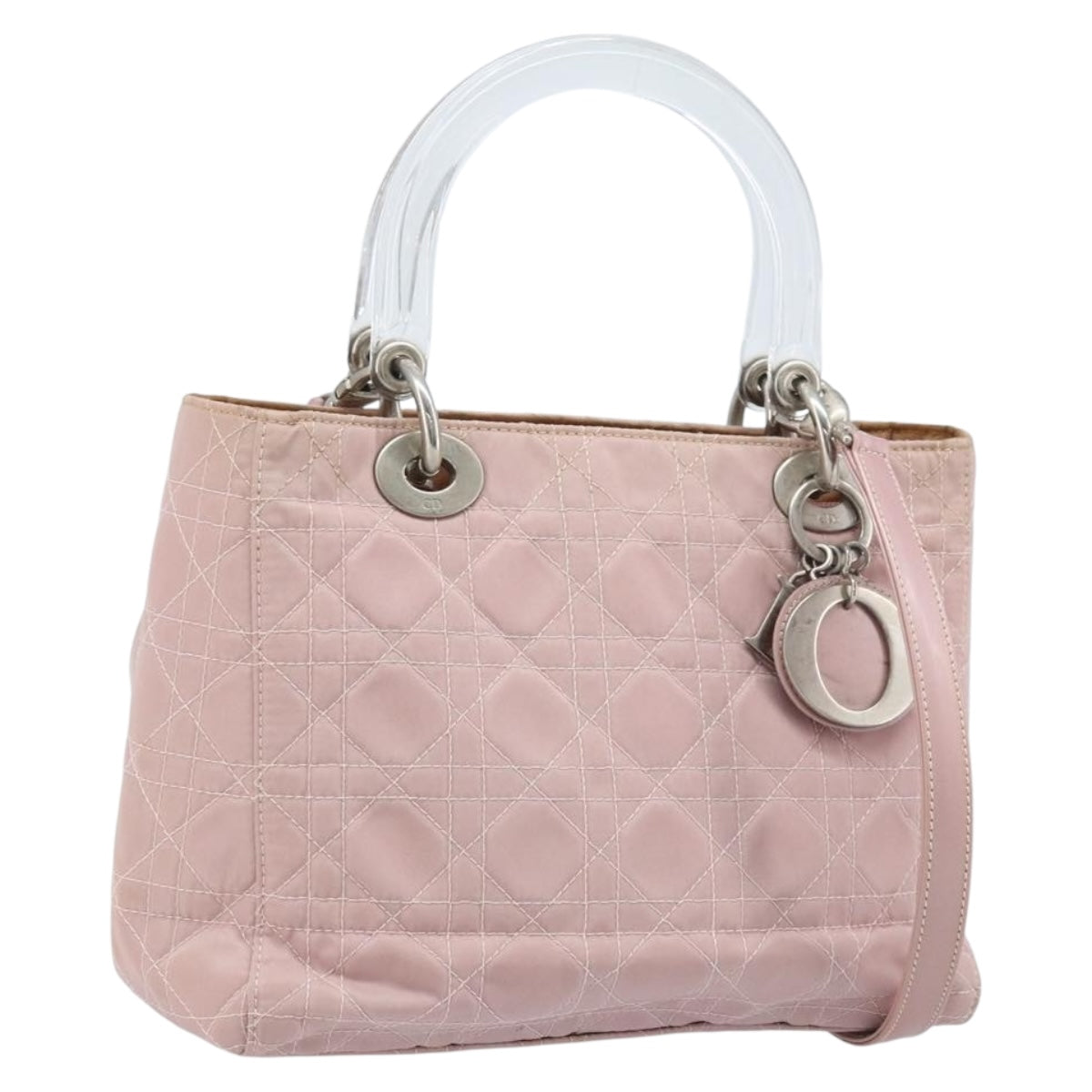 Christian Dior Canage Hand Bag Nylon 2way Pink Silver Auth YKZ135