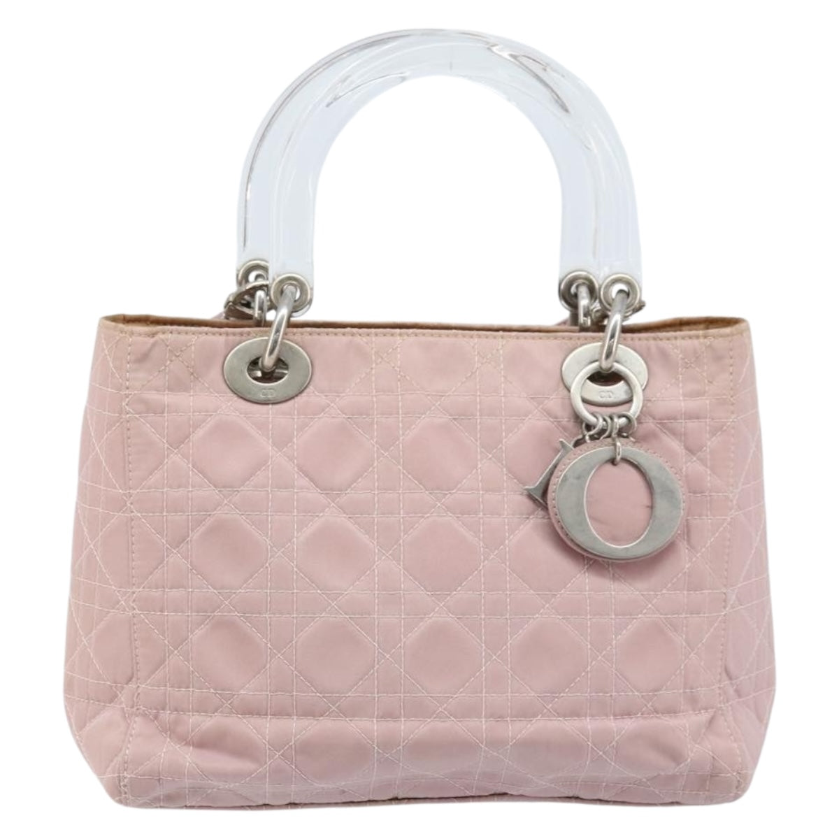 Christian Dior Canage Hand Bag Nylon 2way Pink Silver Auth YKZ135