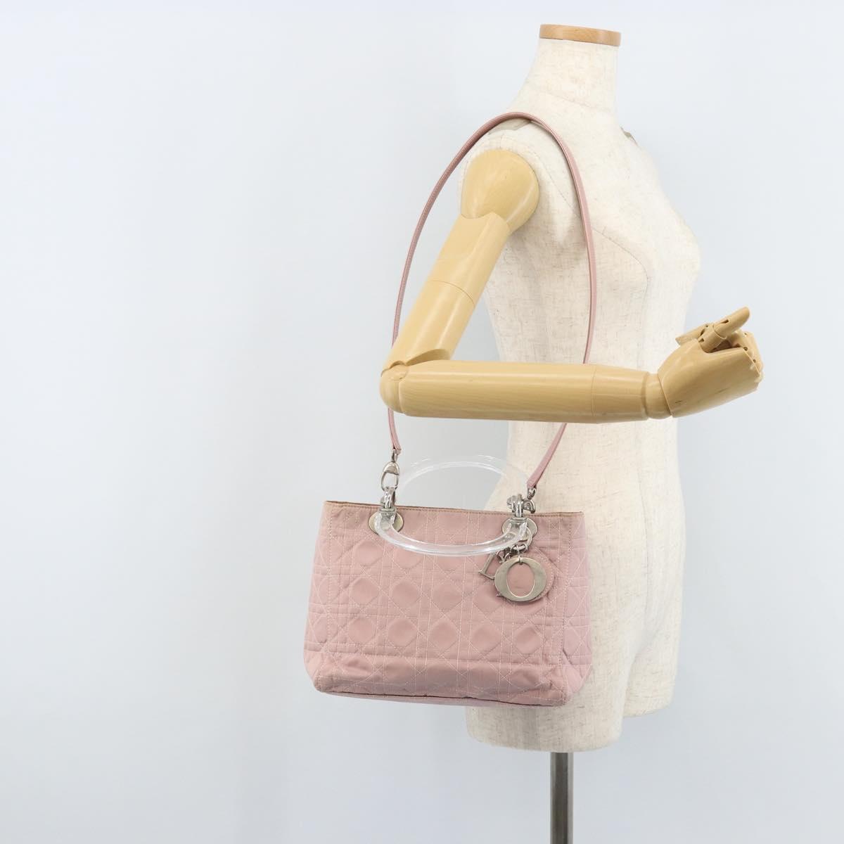 Christian Dior Canage Hand Bag Nylon 2way Pink Silver Auth YKZ135
