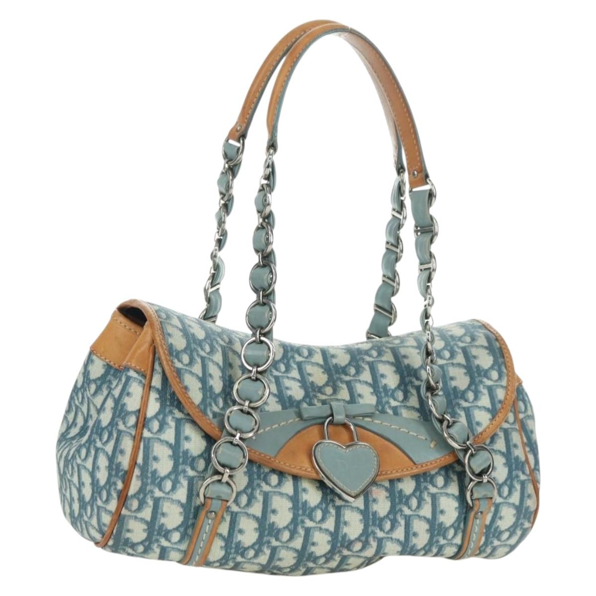 Christian Dior Trotter Canvas Romantic Chain Bag PVC Light Blue Auth YKZ1362SAV