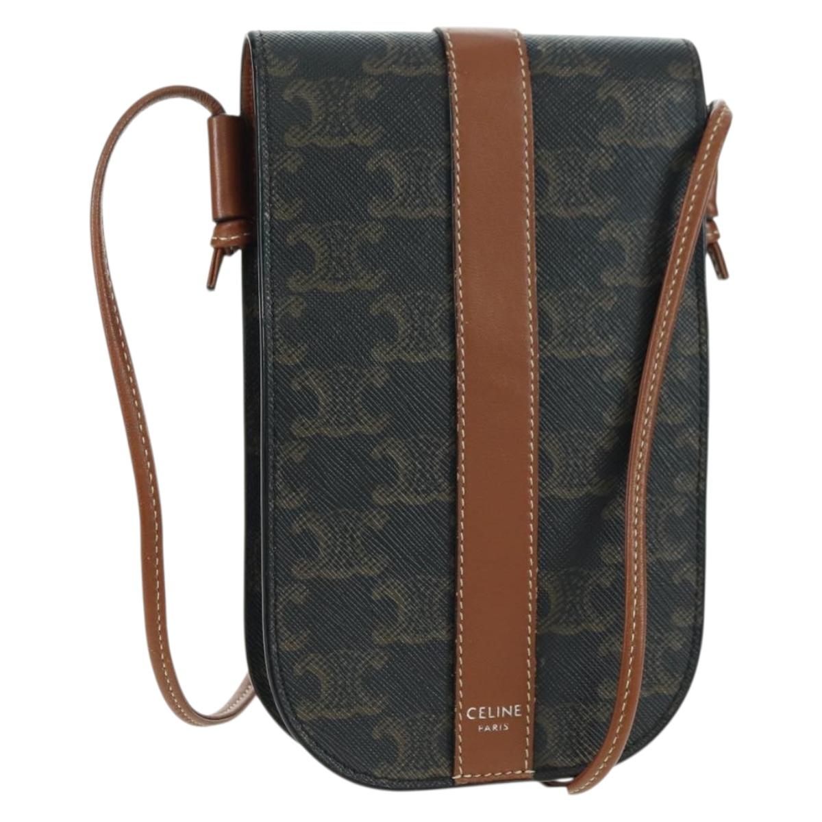CELINE Macadam Canvas Shoulder Pouch PVC Black Auth YKZ1389M
