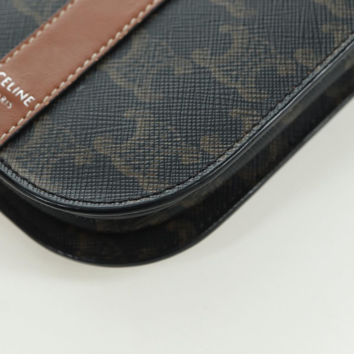 CELINE Macadam Canvas Shoulder Pouch PVC Black Auth YKZ1389M