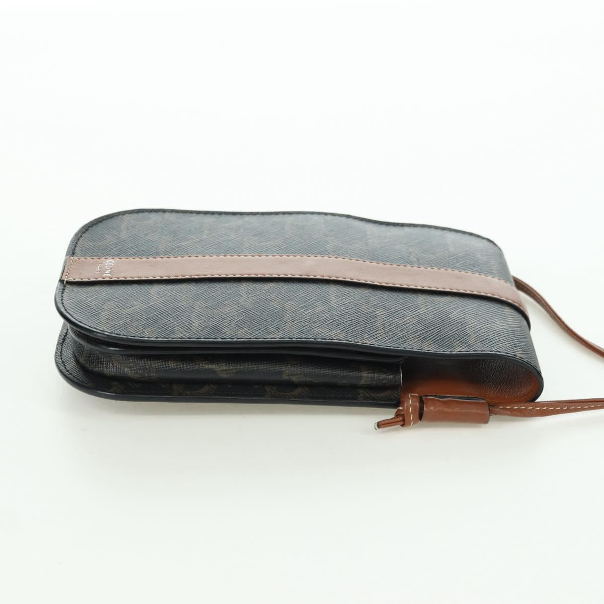 CELINE Macadam Canvas Shoulder Pouch PVC Black Auth YKZ1389M