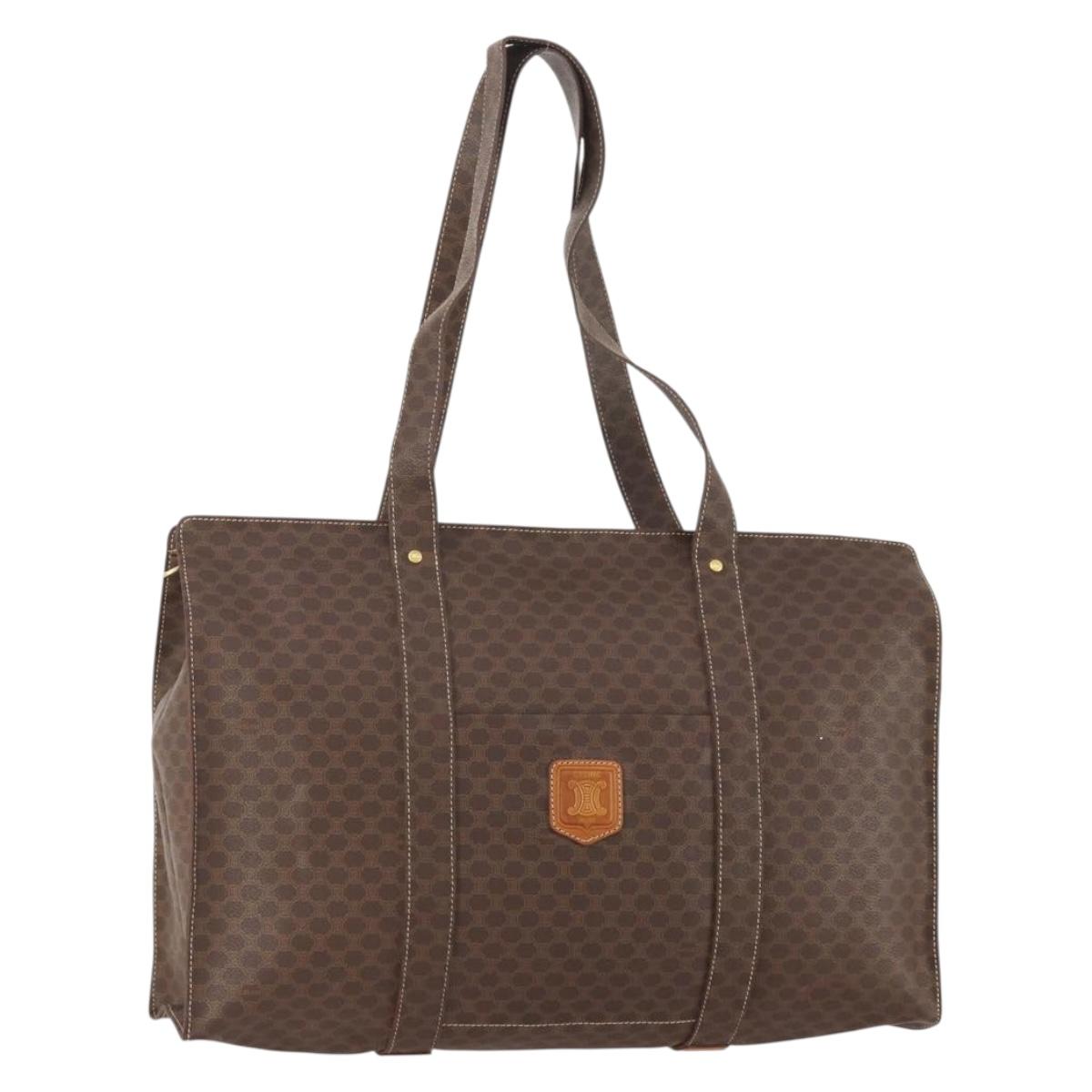 CELINE Macadam Canvas Tote Bag PVC Leather Brown Gold Auth YKZ139A