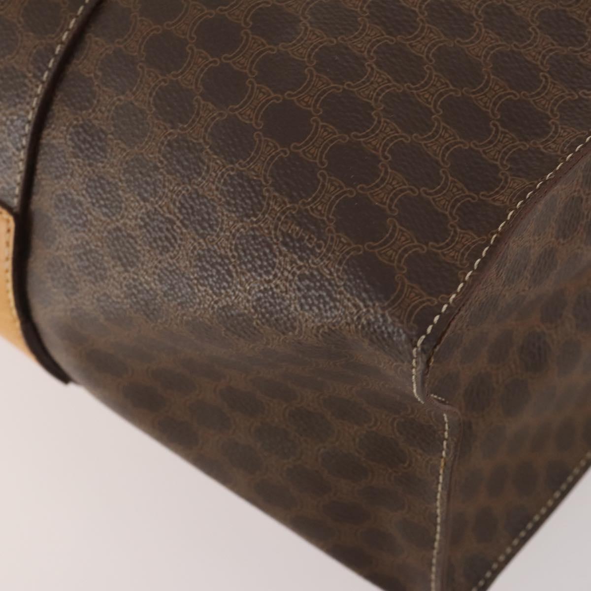 CELINE Macadam Canvas Tote Bag PVC Leather Brown Gold Auth YKZ139A