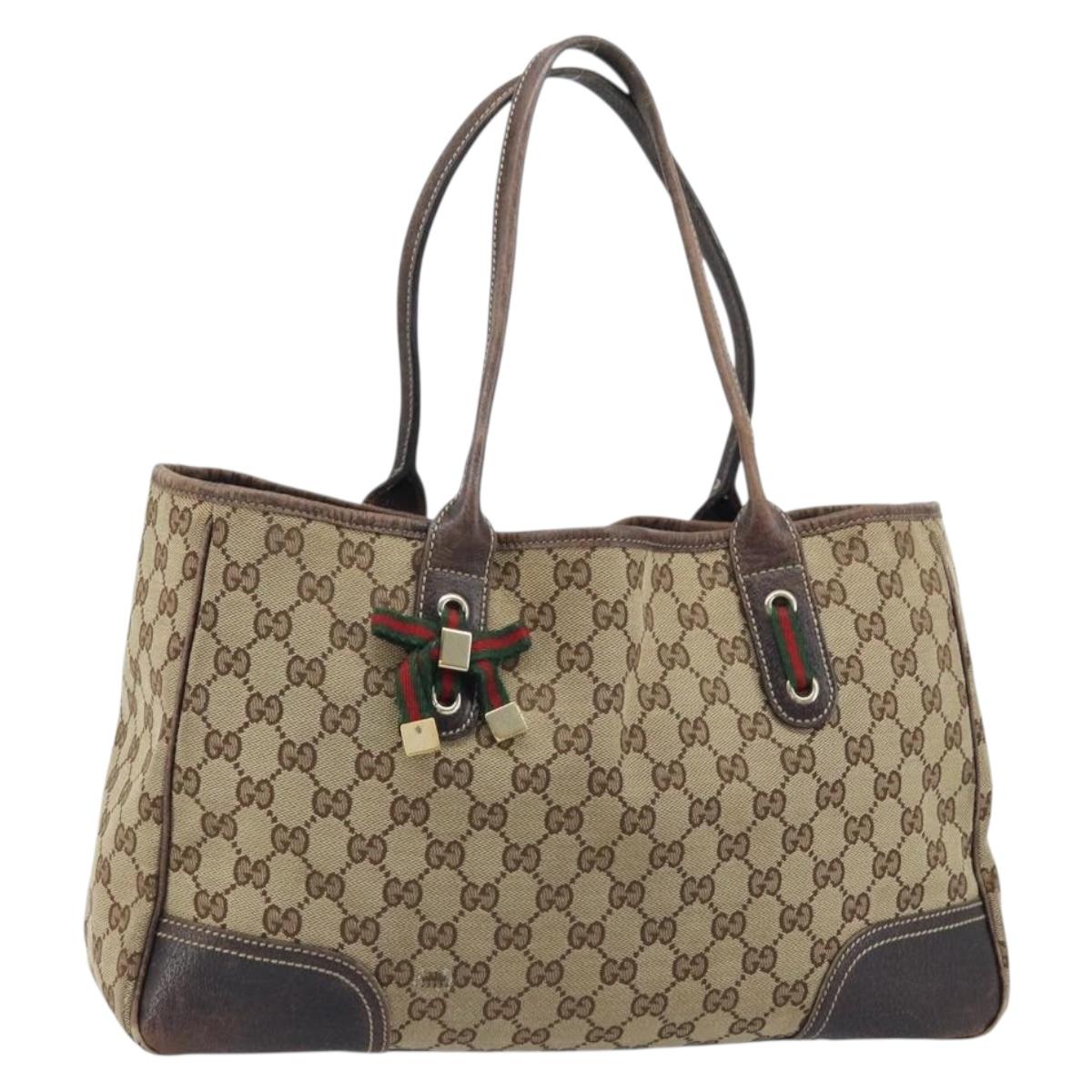 GUCCI GG Canvas Web Sherry Line Tote Bag Beige Gold 163805 Auth YKZ141