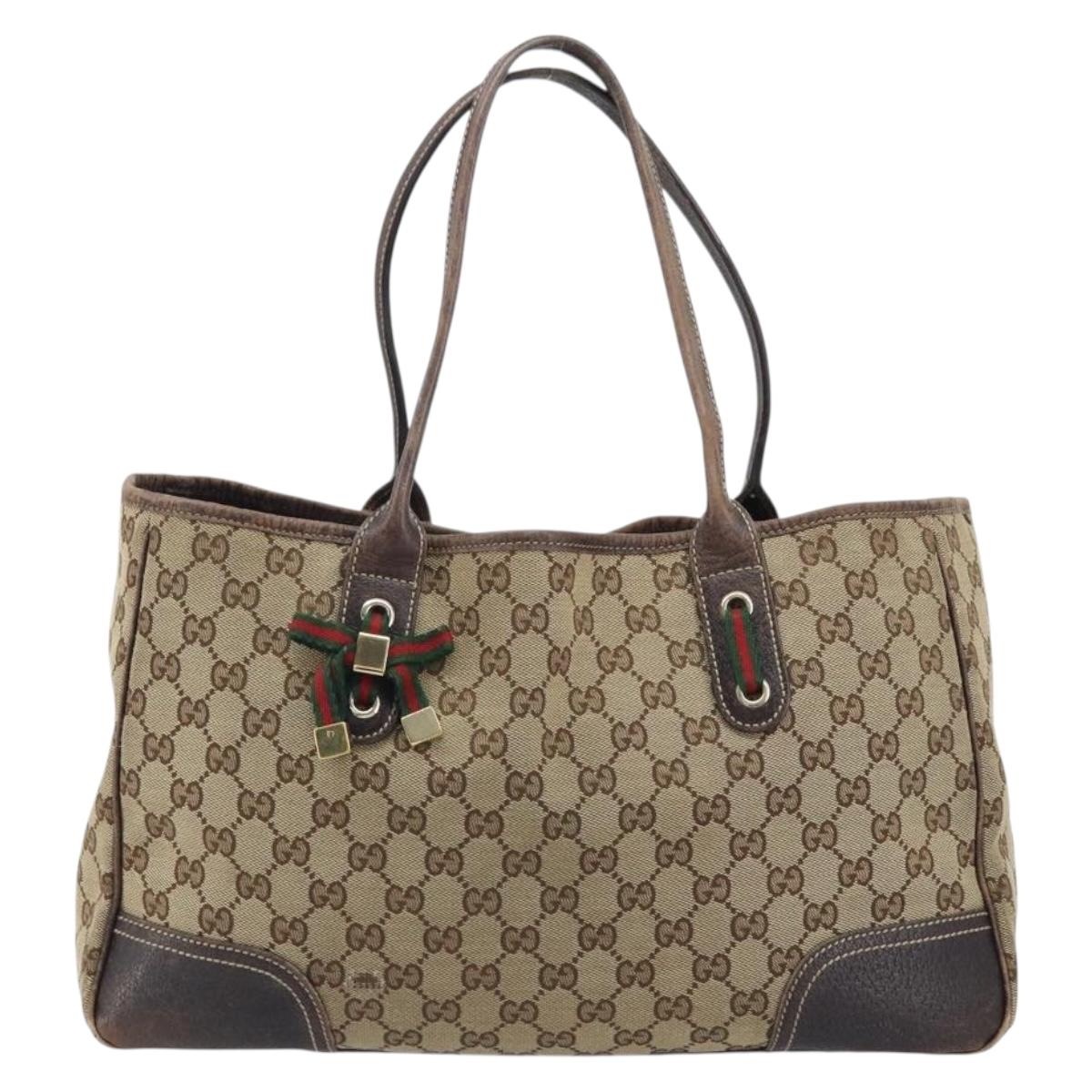 GUCCI GG Canvas Web Sherry Line Tote Bag Beige Gold 163805 Auth YKZ141
