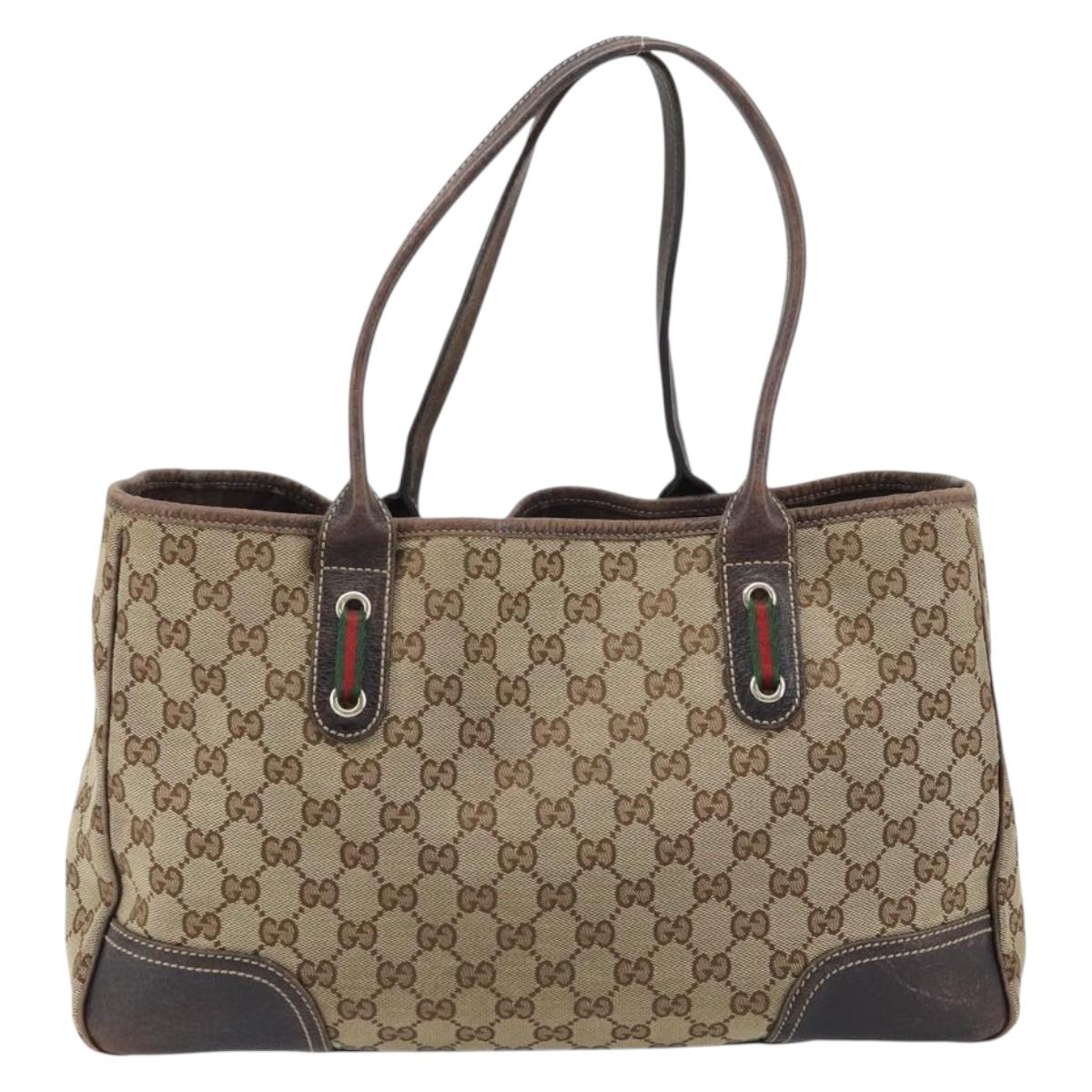 GUCCI GG Canvas Web Sherry Line Tote Bag Beige Gold 163805 Auth YKZ141