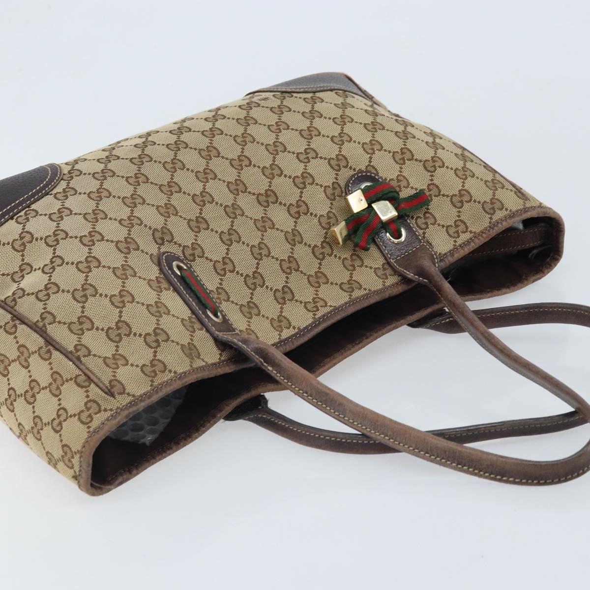 GUCCI GG Canvas Web Sherry Line Tote Bag Beige Gold 163805 Auth YKZ141