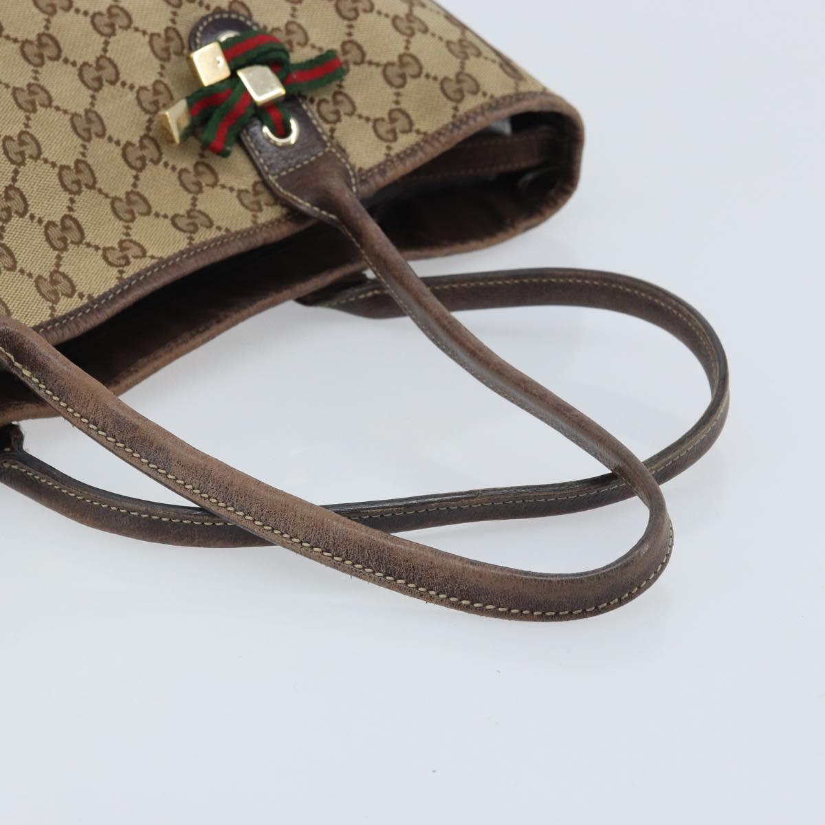 GUCCI GG Canvas Web Sherry Line Tote Bag Beige Gold 163805 Auth YKZ141