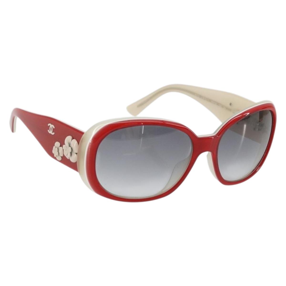 CHANEL Camelia Sunglasses plastic Red 5113 CC Auth YKZ1411A