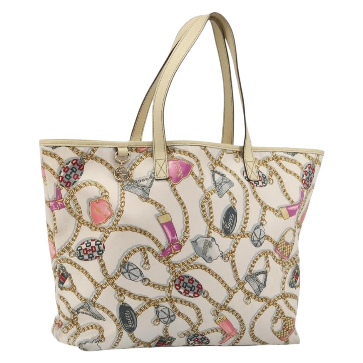 GUCCI Tote Bag Satin White Gold 154402 Auth YKZ1455A