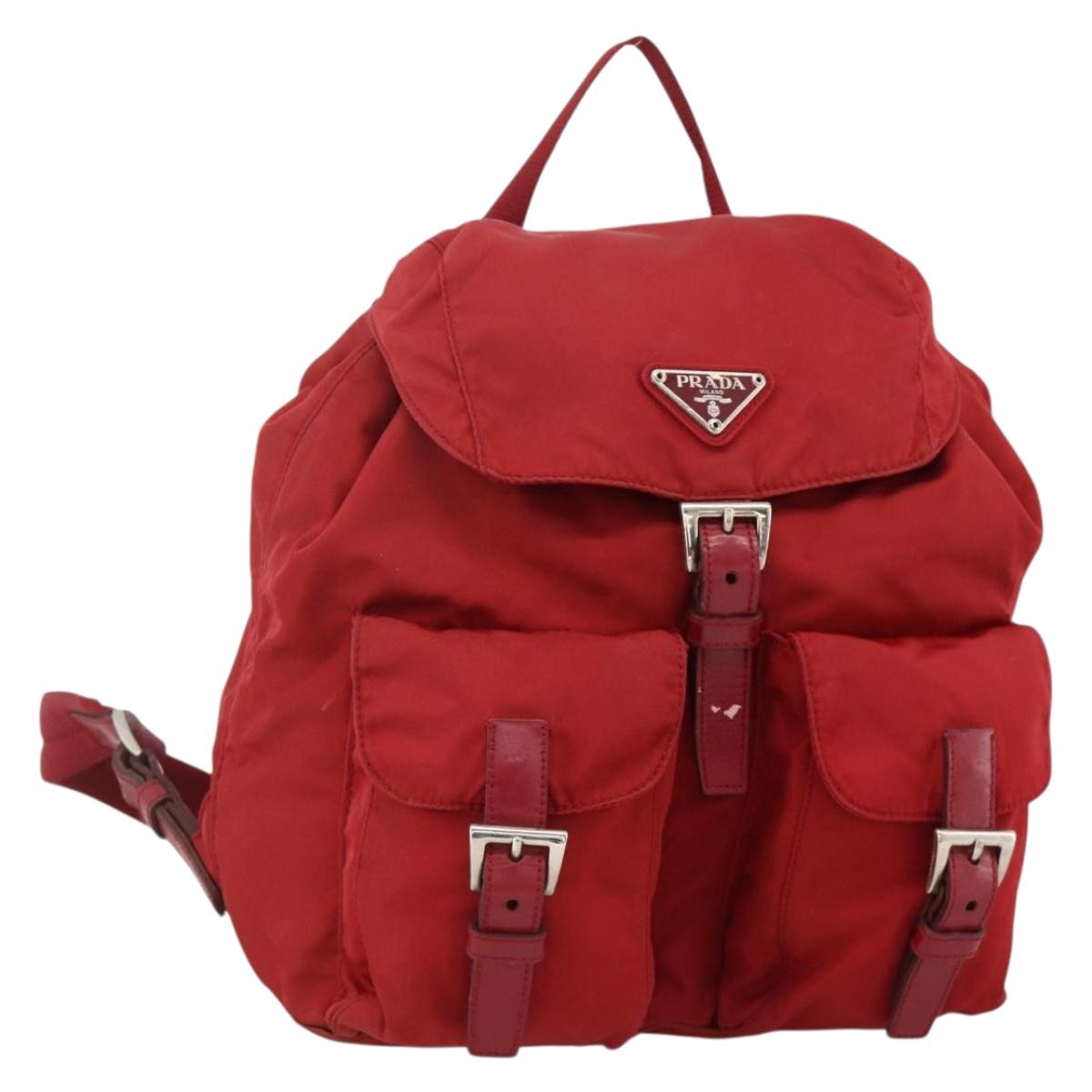 PRADA Backpack Nylon Red Silver Auth YKZ1456A