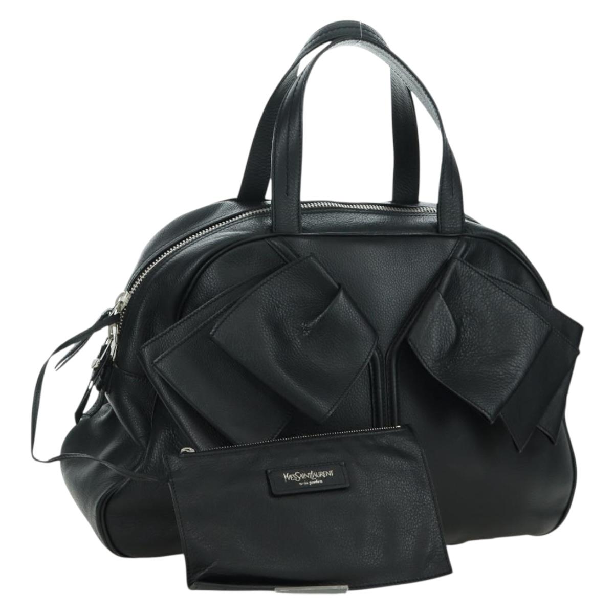 SAINT LAURENT Hand Bag Leather Black Silver Auth YKZ145A