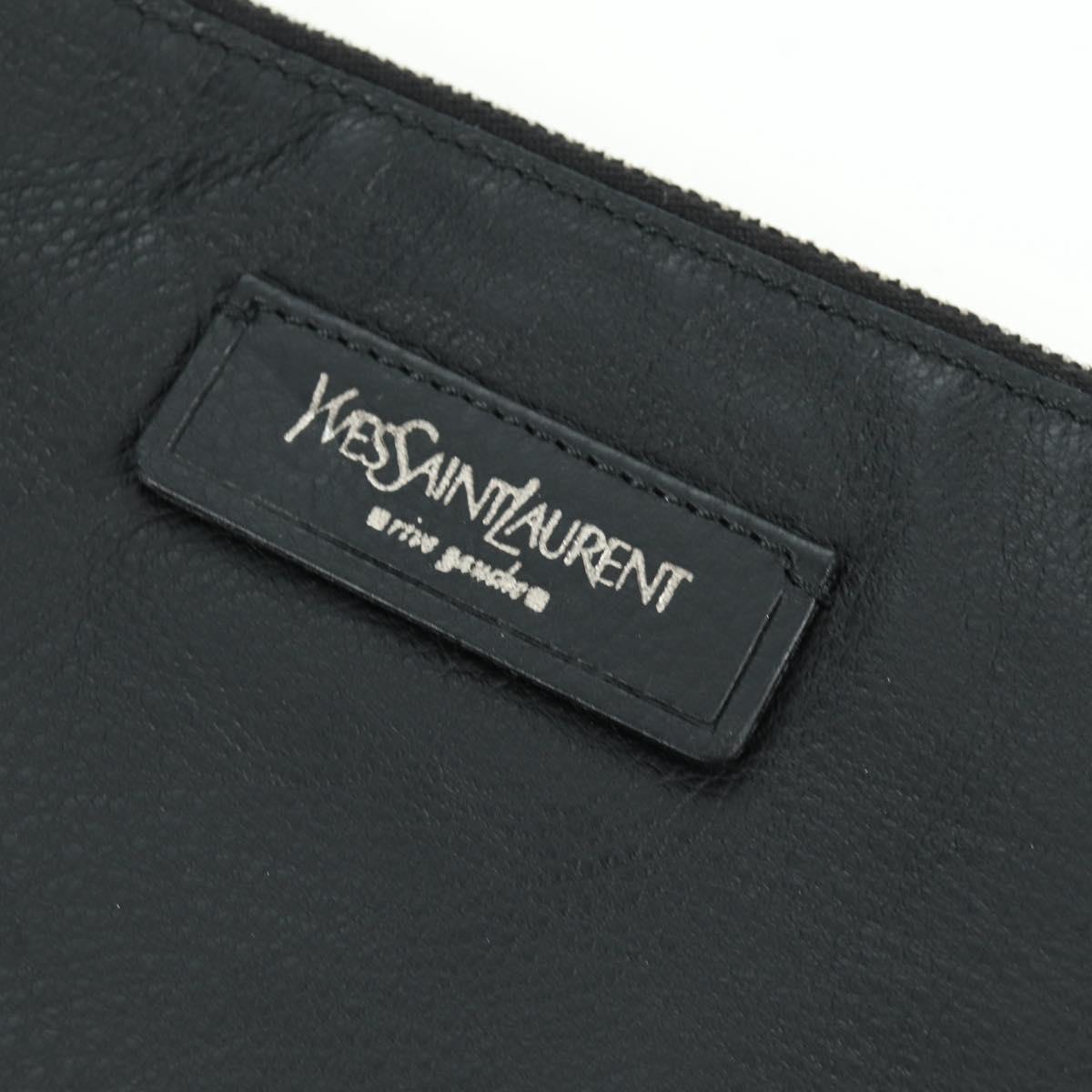 SAINT LAURENT Hand Bag Leather Black Silver Auth YKZ145A
