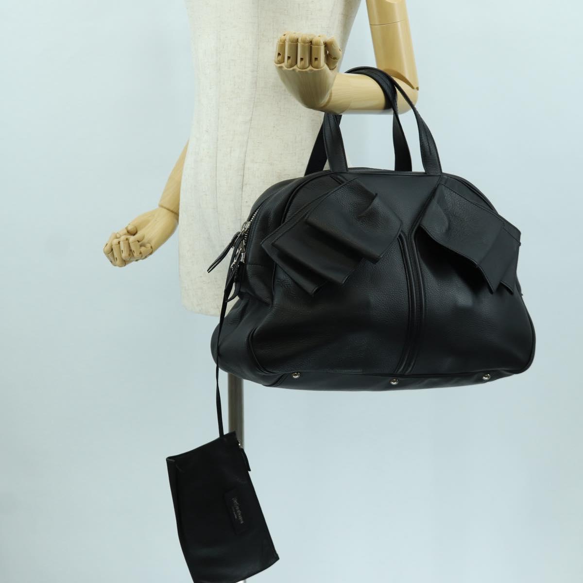 SAINT LAURENT Hand Bag Leather Black Silver Auth YKZ145A