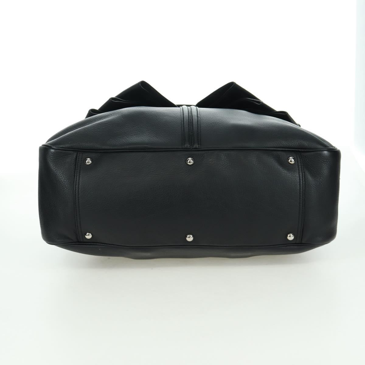 SAINT LAURENT Hand Bag Leather Black Silver Auth YKZ145A