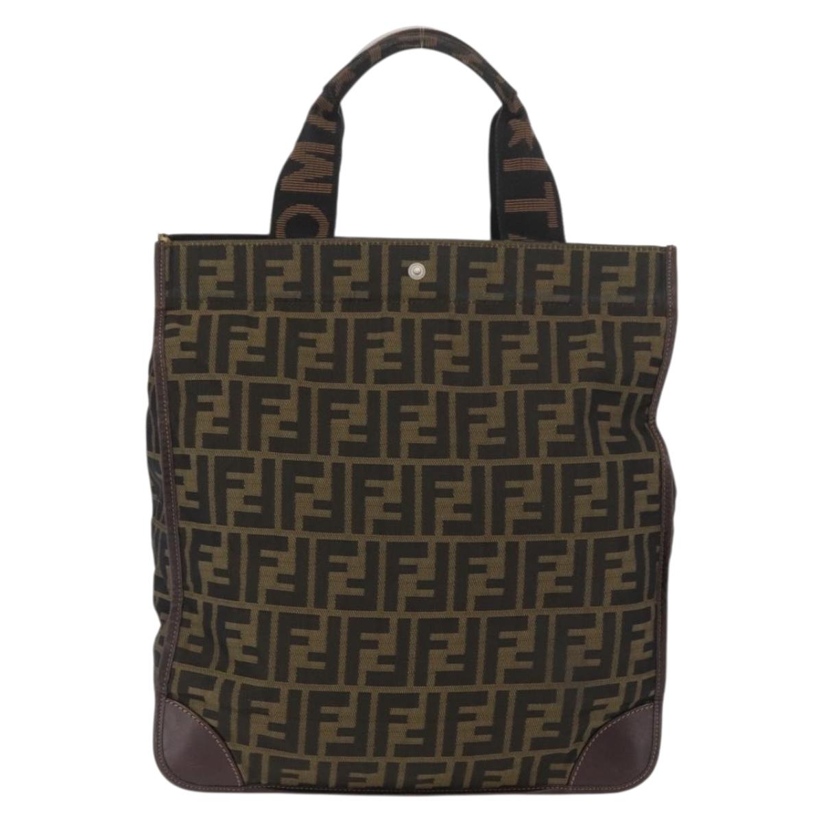FENDI Zucca Canvas Hand Bag Brown Black Auth YKZ1462