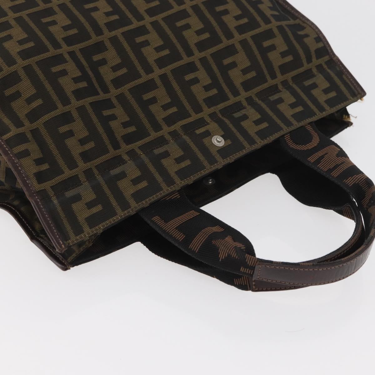 FENDI Zucca Canvas Hand Bag Brown Black Auth YKZ1462