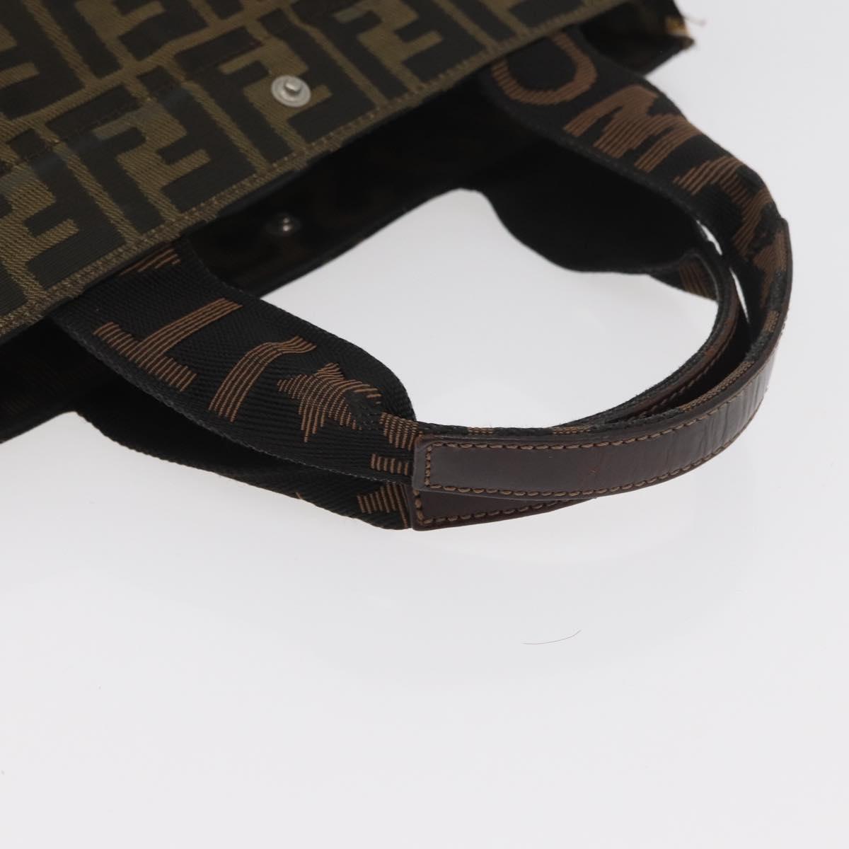 FENDI Zucca Canvas Hand Bag Brown Black Auth YKZ1462
