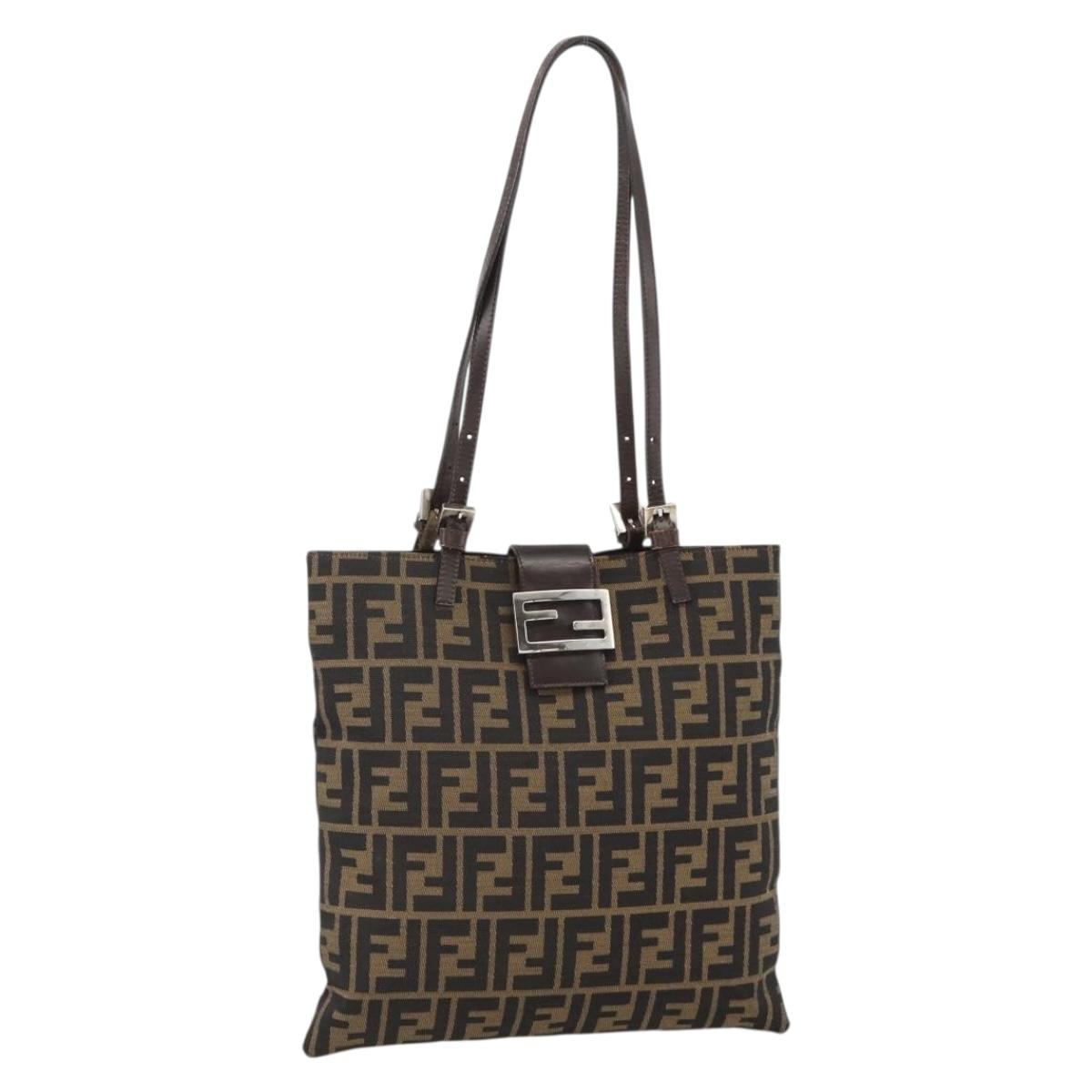 FENDI Zucca Canvas Tote Bag Black Brown Auth YKZ1463