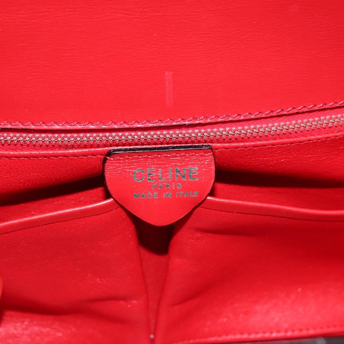 CELINE Hand Bag Leather Red Gold Auth YKZ1471A