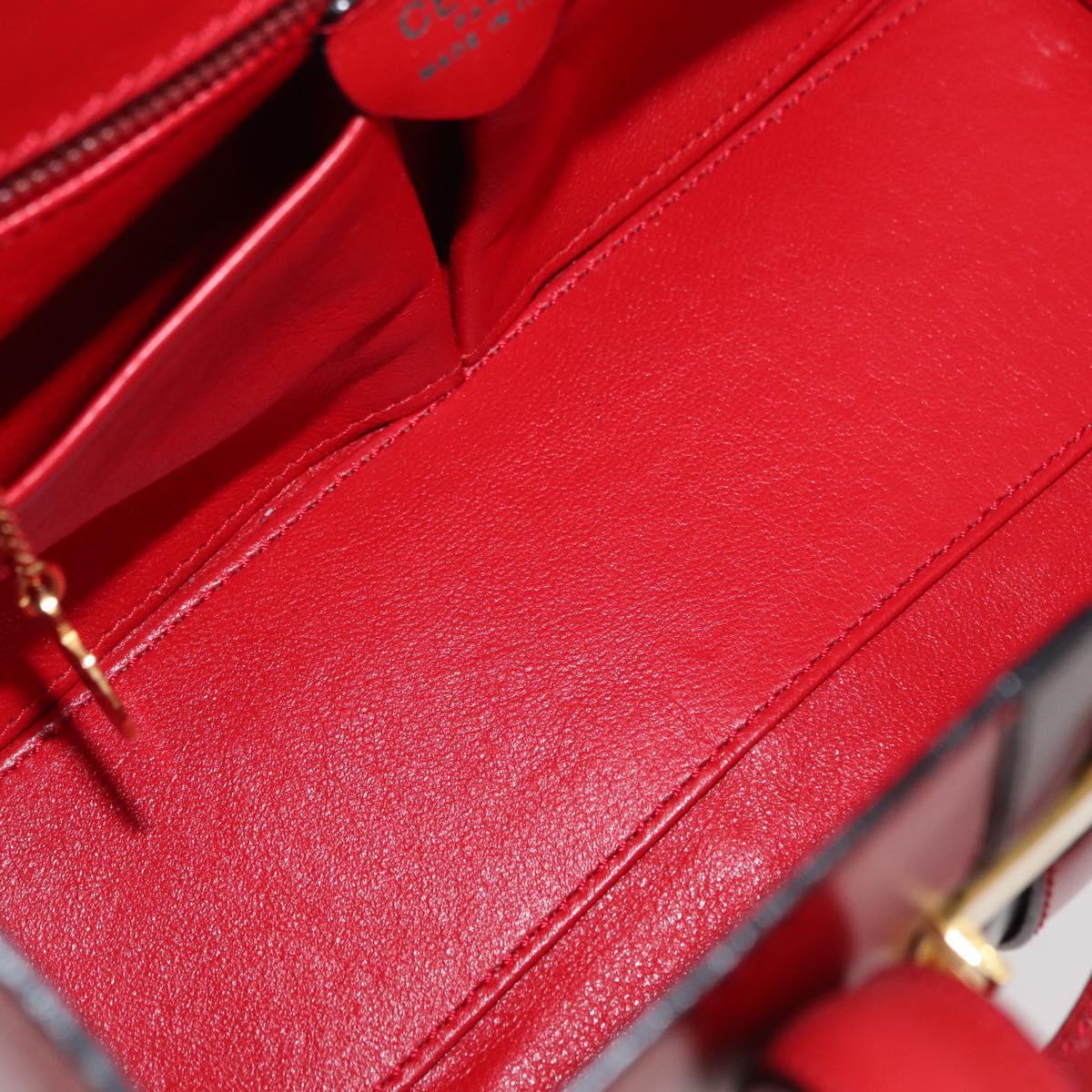 CELINE Hand Bag Leather Red Gold Auth YKZ1471A