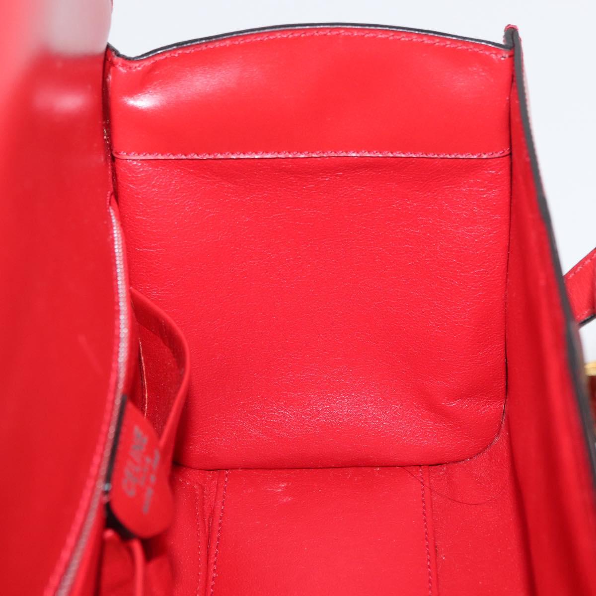 CELINE Hand Bag Leather Red Gold Auth YKZ1471A