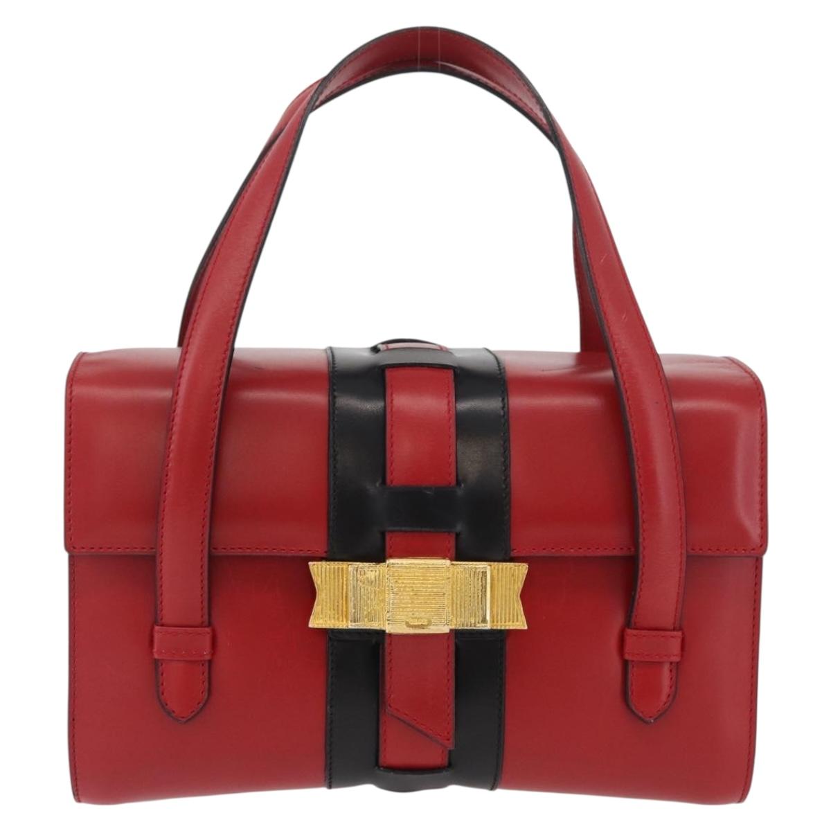 CELINE Hand Bag Leather Red Gold Auth YKZ1471A
