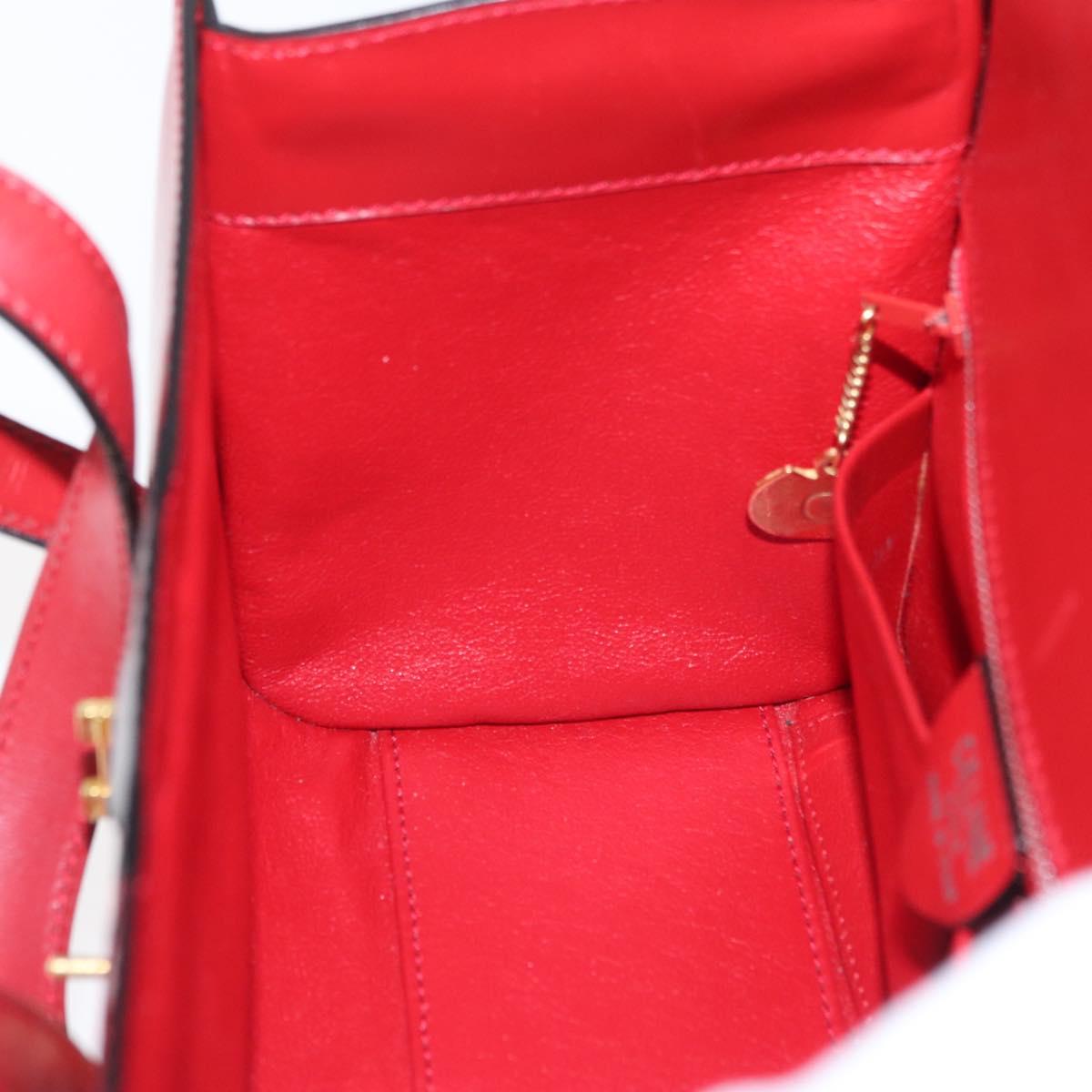 CELINE Hand Bag Leather Red Gold Auth YKZ1471A