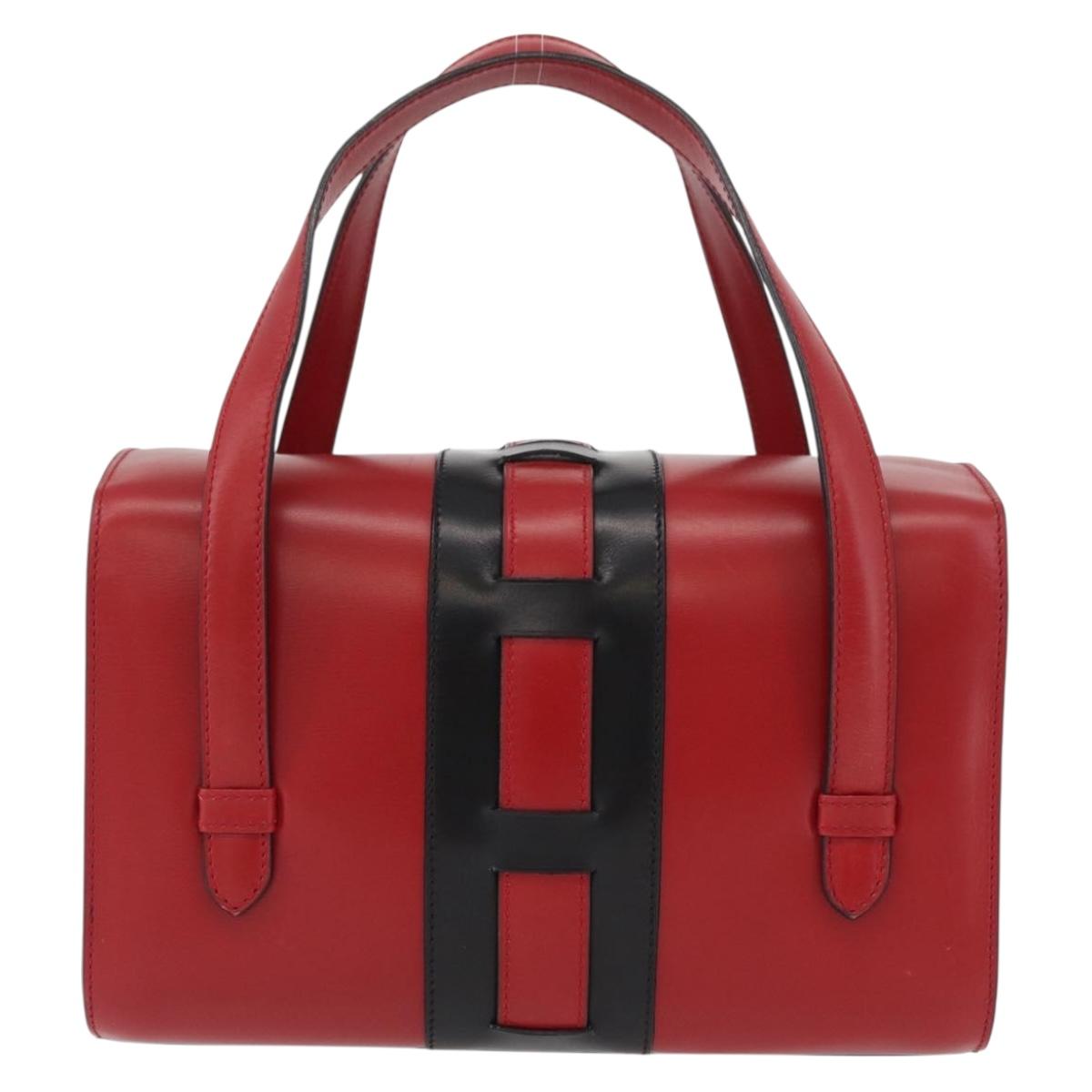 CELINE Hand Bag Leather Red Gold Auth YKZ1471A