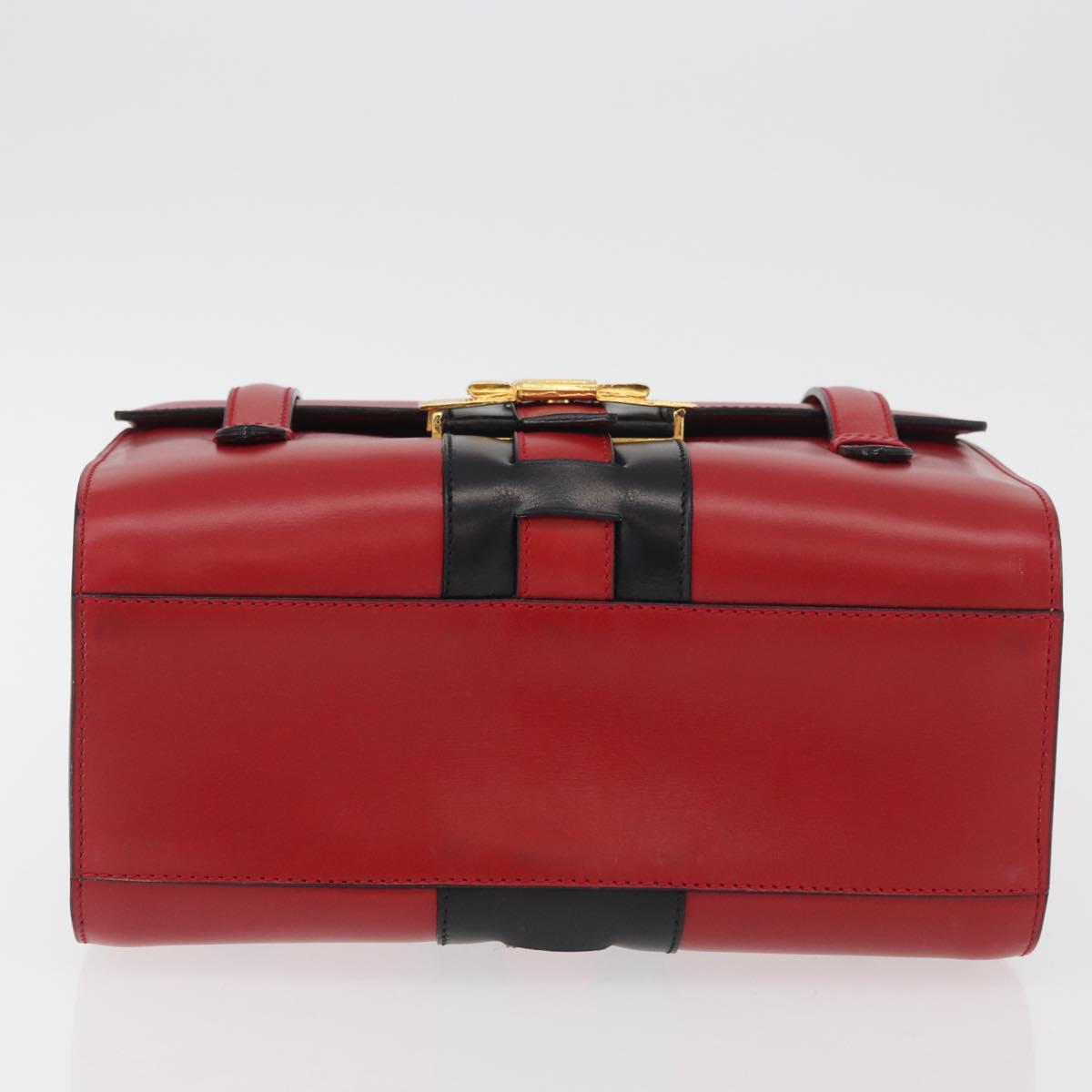 CELINE Hand Bag Leather Red Gold Auth YKZ1471A