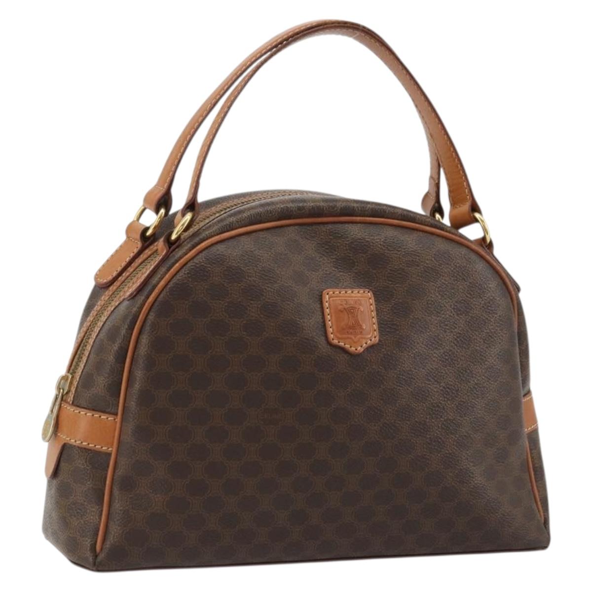 CELINE Macadam Canvas Hand Bag PVC Leather Brown Gold Auth YKZ1476A