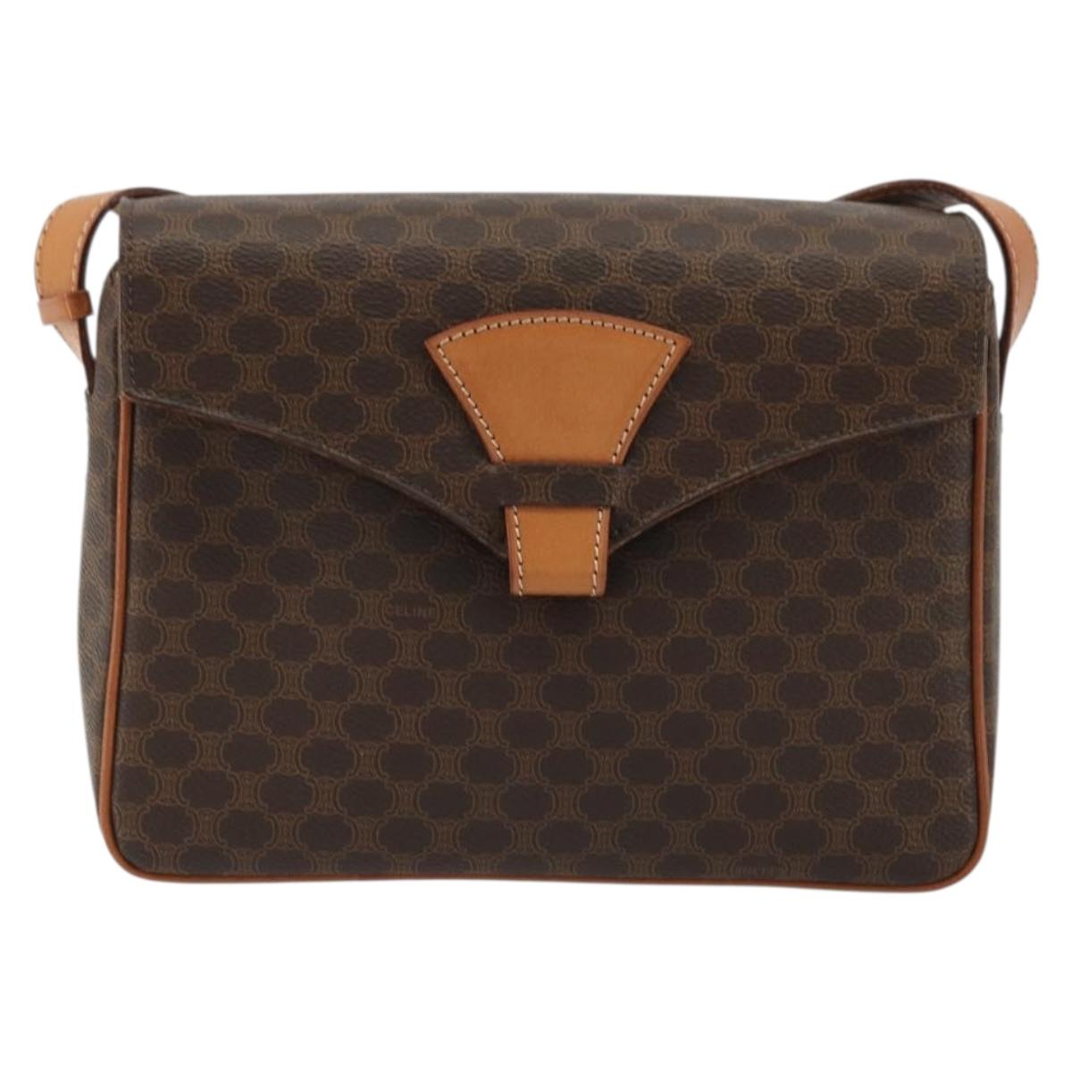 CELINE Macadam Canvas Shoulder Bag PVC Leather Brown Gold Auth YKZ1478A