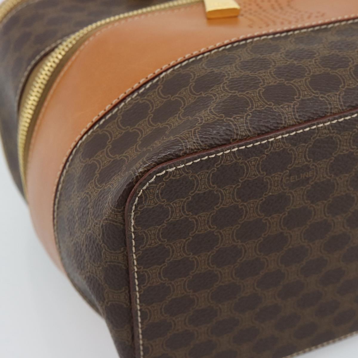 CELINE Macadam Canvas Vanity Hand Bag PVC Leather Brown Gold Auth YKZ1479A