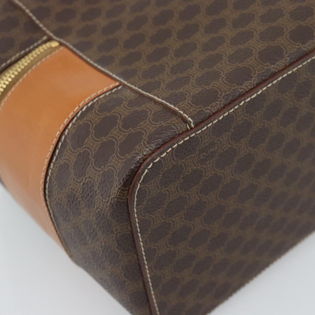 CELINE Macadam Canvas Vanity Hand Bag PVC Leather Brown Gold Auth YKZ1479A