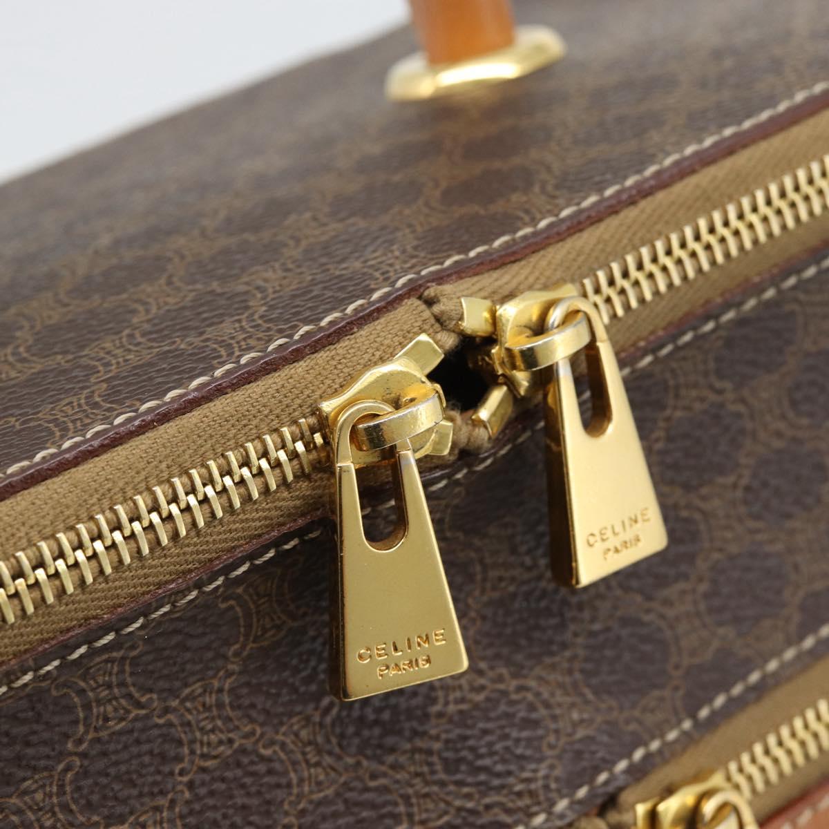 CELINE Macadam Canvas Vanity Hand Bag PVC Leather Brown Gold Auth YKZ1479A