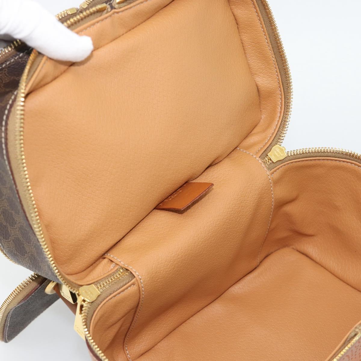 CELINE Macadam Canvas Vanity Hand Bag PVC Leather Brown Gold Auth YKZ1479A